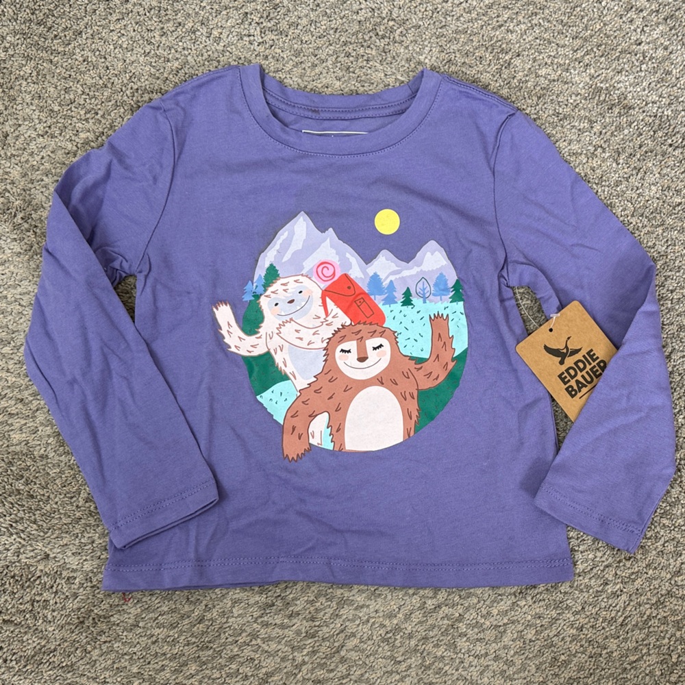 Eddie Bauer Purple Long-Sleeve Kids Tee with Forest Animal Graphic